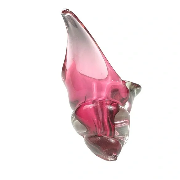 Vtg 1950s Alfredo Barbini Murano Italy Art Glass Cranberry Conch Shell Bowl 5”
